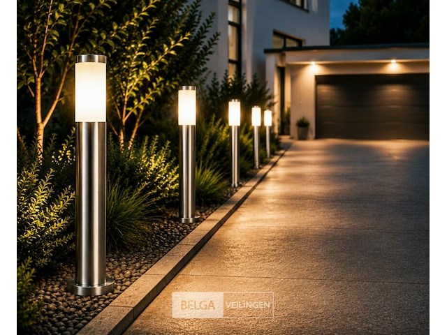 4 x buitenlamp tuinpaal – e27 – chroom – ip44 – 800mm – defne-5 - afbeelding 2 van  6