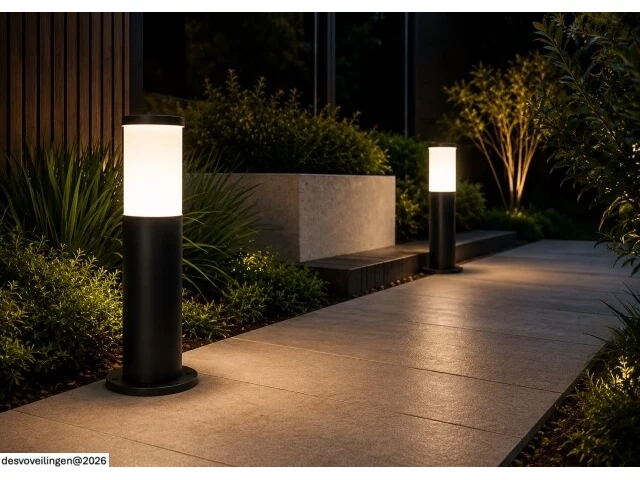 4 x buitenlamp tuinpaal – e27 – zwart – ip44 – 300mm – kavak-3 - afbeelding 2 van  6