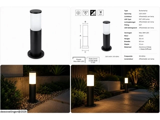 4 x buitenlamp tuinpaal – e27 – zwart – ip44 – 300mm – kavak-3 - afbeelding 6 van  6