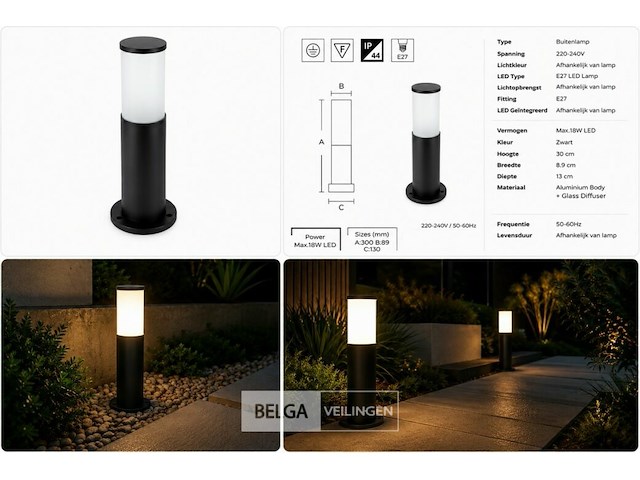 4 x buitenlamp tuinpaal – e27 – zwart – ip44 – 300mm – kavak-3 - afbeelding 6 van  6