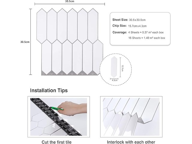 4 x cre8tive witte zelfklevende 3d wandtegels (16 stuks/pak) - afbeelding 2 van  4