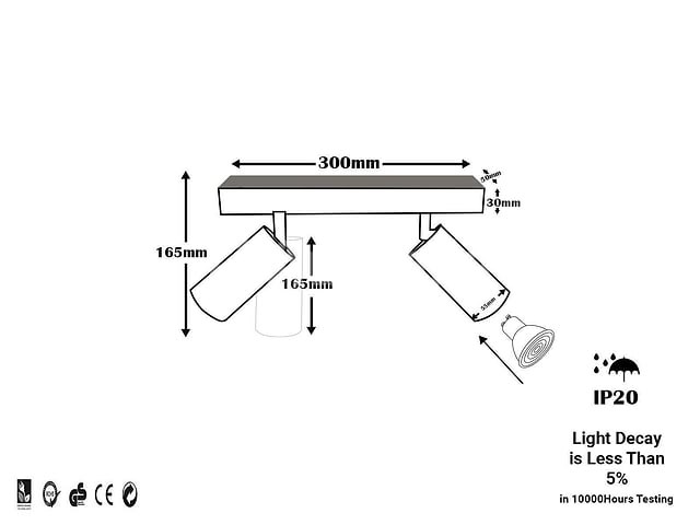 4 x gu10 opbouwspot armatuur – 2 draaibare spots – ip20 – zwart - afbeelding 4 van  4