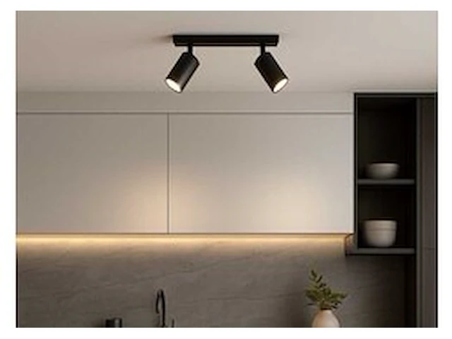 4 x gu10 opbouwspot armatuur – 2 draaibare spots – ip20 – zwart - afbeelding 1 van  5