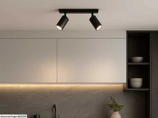 4 x gu10 opbouwspot armatuur – 2 draaibare spots – ip20 – zwart - afbeelding 2 van  5