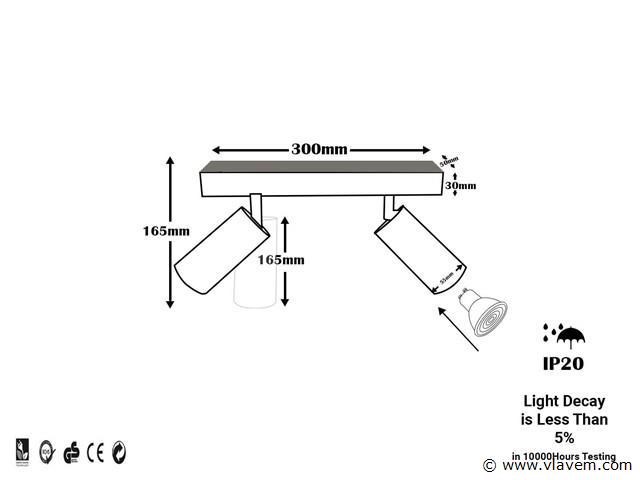 4 x gu10 opbouwspot armatuur – 2 draaibare spots – ip20 – zwart - afbeelding 4 van  4