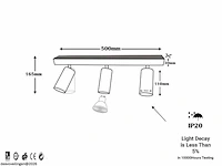 4 x gu10 opbouwspot armatuur – 3 draaibare spots – ip20 – zwart - afbeelding 5 van  5