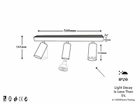 4 x gu10 opbouwspot armatuur – 3 draaibare spots – ip20 – zwart - afbeelding 4 van  4