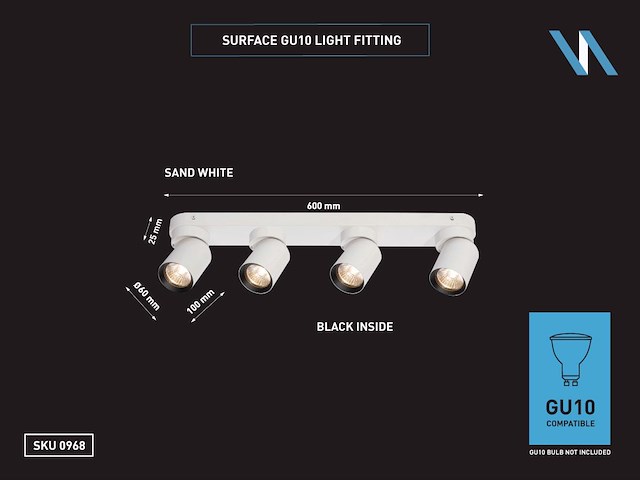 4 x gu10 opbouwspot armatuur 4 cilinder zand wit en zwart draaibaar - afbeelding 6 van  6