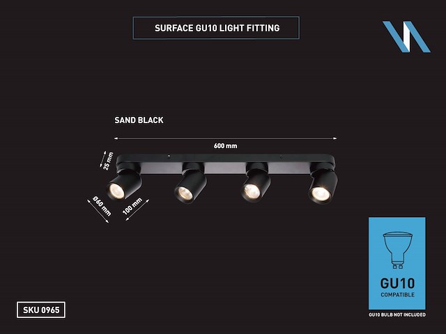 4 x gu10 opbouwspot armatuur 4 cilinder zand zwart draaibaar - afbeelding 7 van  7