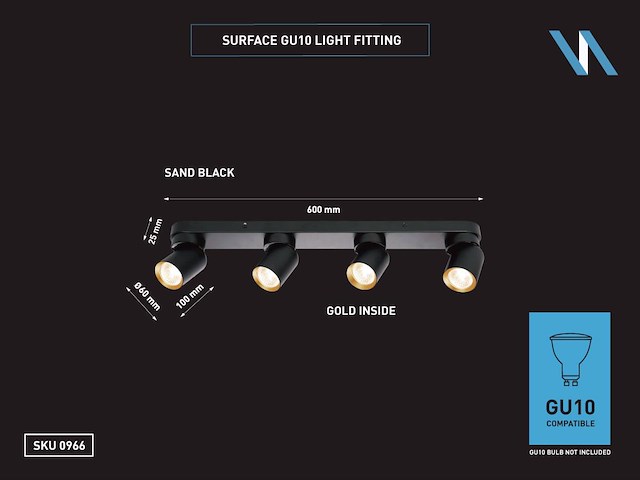4 x gu10 opbouwspot armatuur 4 cilinder zand zwart en goud draaibaar - afbeelding 6 van  6