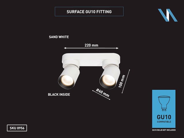 4 x gu10 opbouwspot armatuur dubbel cilinder zand wit en zwart draaibaar - afbeelding 5 van  6
