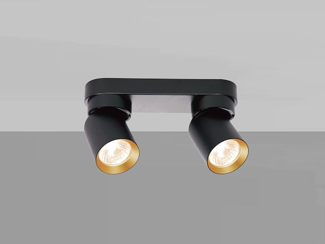 4 x gu10 opbouwspot armatuur dubbel cilinder zand zwart en goud draaibaar - afbeelding 4 van  6