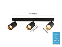 4 x gu10 opbouwspot armatuur triple cilinder zand zwart draaibaar - afbeelding 3 van  3