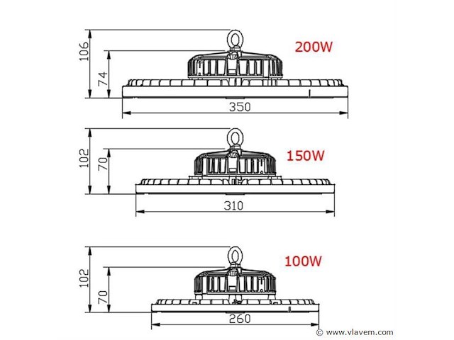 4 x highbay ufo 100w - pro design smd - dimbaar - koud wit 6500k - afbeelding 7 van  8