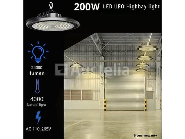 4 x highbay ufo 200w - pro design smd - dimbaar - neutraal wit 4000k - afbeelding 4 van  9