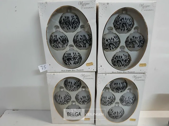 4 x kerstballen glas 4 stuks wit - afbeelding 1 van  3