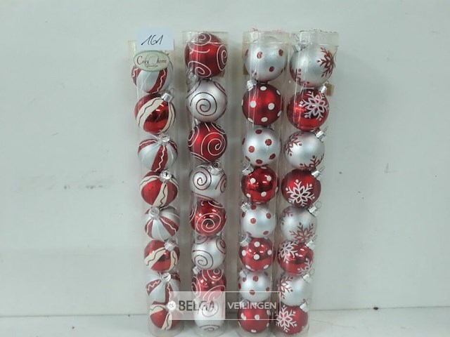 4 x kerstballen pvc 8 stuks rood/zilver - afbeelding 1 van  3