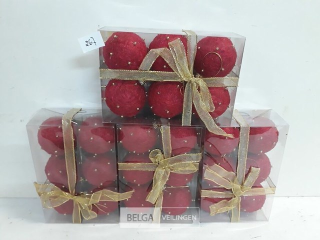 4 x kerstballen sisal rood 7 cm 6 stuks - afbeelding 2 van  3