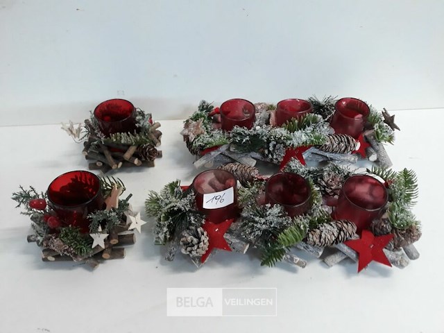4 x kerststuk met t-licht glasje 2 assorti - afbeelding 2 van  3