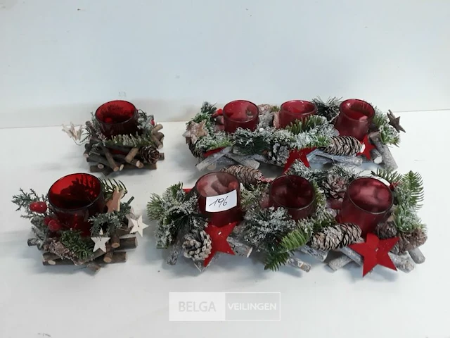 4 x kerststuk met t-licht glasje 2 assorti - afbeelding 1 van  3