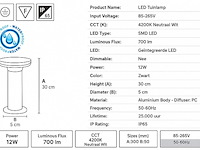 4 x led buiten sokkel lamp – 12w – 4200k neutraal wit - zwart – ip65 – dexter-2 - afbeelding 3 van  5