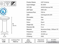 4 x led buiten sokkel lamp – 12w – 4200k neutraal wit - zwart – ip65 – dexter-2 - afbeelding 4 van  5
