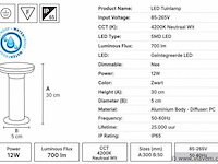 4 x led buiten sokkel lamp – 12w – 4200k neutraal wit - zwart – ip65 – dexter-2 - afbeelding 4 van  5