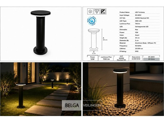 4 x led buiten sokkel lamp – 12w – 4200k neutraal wit - zwart – ip65 – dexter-2 - afbeelding 6 van  6