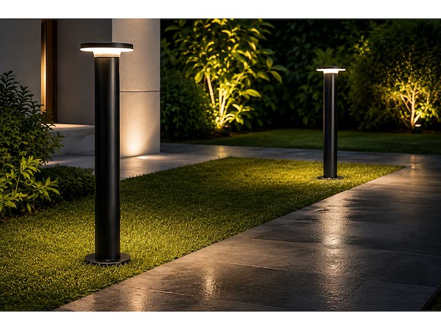 4 x led buiten sokkel lamp – 12w – 4200k neutraal wit - zwart – ip65 – dexter-3 - afbeelding 7 van  10