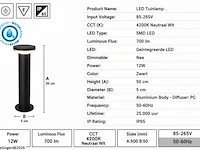 4 x led buiten sokkel lamp – 12w – 4200k neutraal wit - zwart – ip65 – dexter-3 - afbeelding 5 van  6