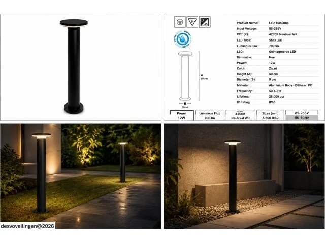 4 x led buiten sokkel lamp – 12w – 4200k neutraal wit - zwart – ip65 – dexter-3 - afbeelding 6 van  6