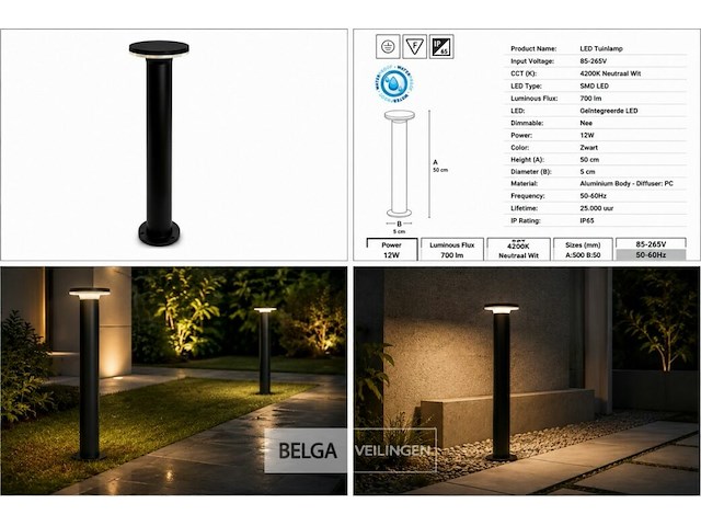 4 x led buiten sokkel lamp – 12w – 4200k neutraal wit - zwart – ip65 – dexter-3 - afbeelding 6 van  6