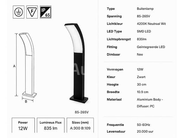 4 x led buiten sokkel lamp – 12w – 4200k neutraal wit - zwart – ip65 – prestige-2 - afbeelding 1 van  5