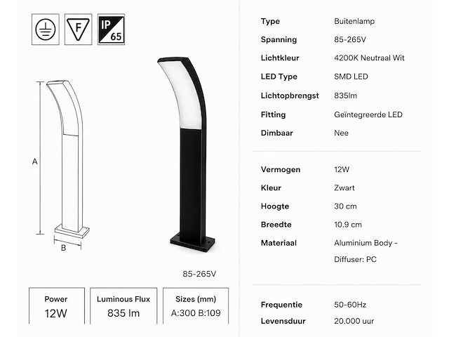 4 x led buiten sokkel lamp – 12w – 4200k neutraal wit - zwart – ip65 – prestige-2 - afbeelding 13 van  13