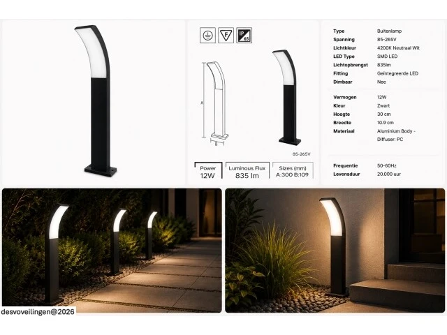 4 x led buiten sokkel lamp – 12w – 4200k neutraal wit - zwart – ip65 – prestige-2 - afbeelding 6 van  6
