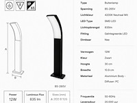 4 x led buiten sokkel lamp – 12w – 4200k neutraal wit - zwart – ip65 – prestige-2 - afbeelding 5 van  6