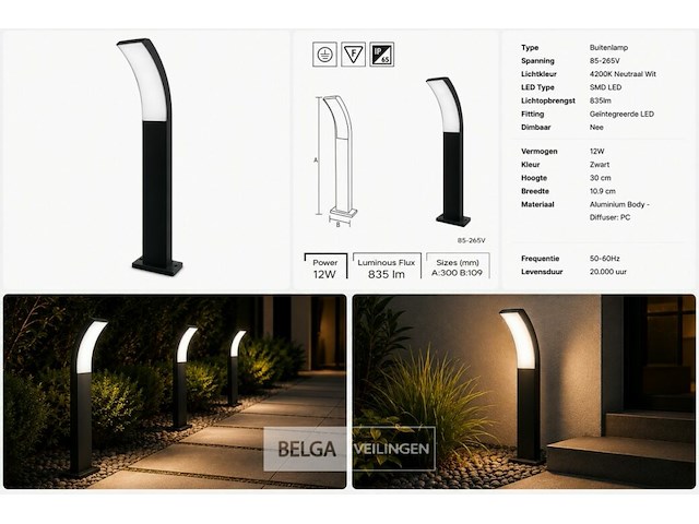 4 x led buiten sokkel lamp – 12w – 4200k neutraal wit - zwart – ip65 – prestige-2 - afbeelding 6 van  6