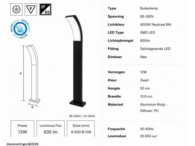 4 x led buiten sokkel lamp – 12w – 4200k neutraal wit - zwart – ip65 – prestige-3 - afbeelding 5 van  6