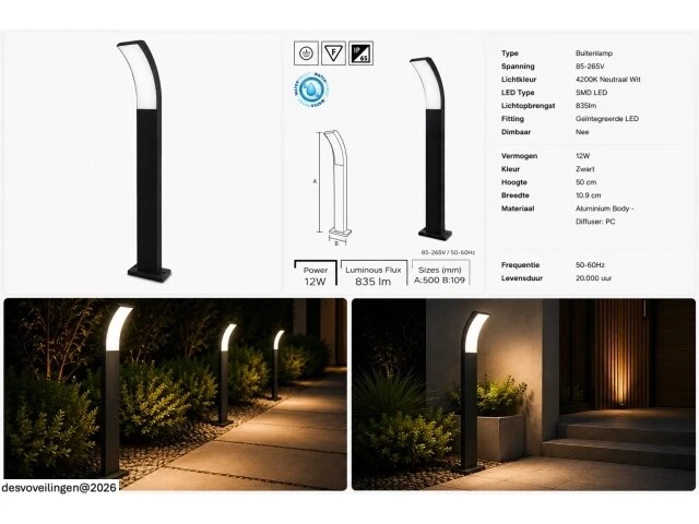 4 x led buiten sokkel lamp – 12w – 4200k neutraal wit - zwart – ip65 – prestige-3 - afbeelding 6 van  6