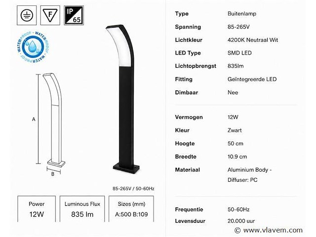 4 x led buiten sokkel lamp – 12w – 4200k neutraal wit - zwart – ip65 – prestige-3 - afbeelding 4 van  5