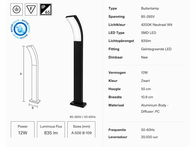 4 x led buiten sokkel lamp – 12w – 4200k neutraal wit - zwart – ip65 – prestige-3 - afbeelding 10 van  10
