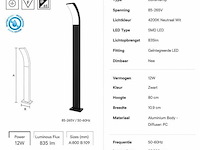 4 x led buiten sokkel lamp – 12w – 4200k neutraal wit - zwart – ip65 – prestige-4 - afbeelding 4 van  5