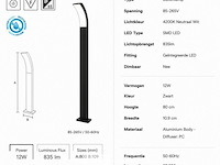 4 x led buiten sokkel lamp – 12w – 4200k neutraal wit - zwart – ip65 – prestige-4 - afbeelding 5 van  6
