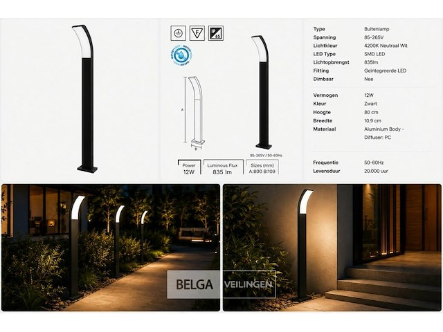 4 x led buiten sokkel lamp – 12w – 4200k neutraal wit - zwart – ip65 – prestige-4 - afbeelding 6 van  6