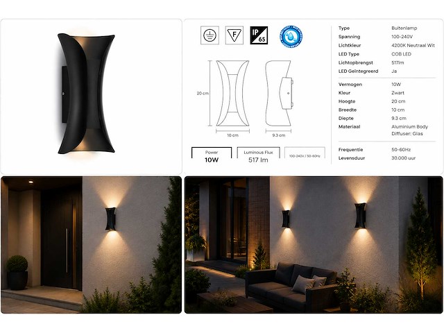 4 x led buiten wandlamp – 10w – 4200k neutraal wit - zwart – ip65 – marvel-10 - afbeelding 1 van  10