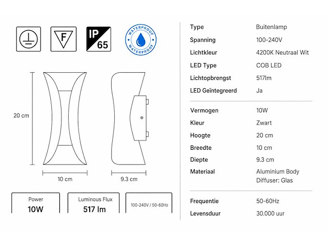 4 x led buiten wandlamp – 10w – 4200k neutraal wit - zwart – ip65 – marvel-10 - afbeelding 10 van  10