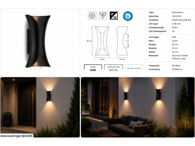 4 x led buiten wandlamp – 10w – 4200k neutraal wit - zwart – ip65 – marvel-10 - afbeelding 6 van  6