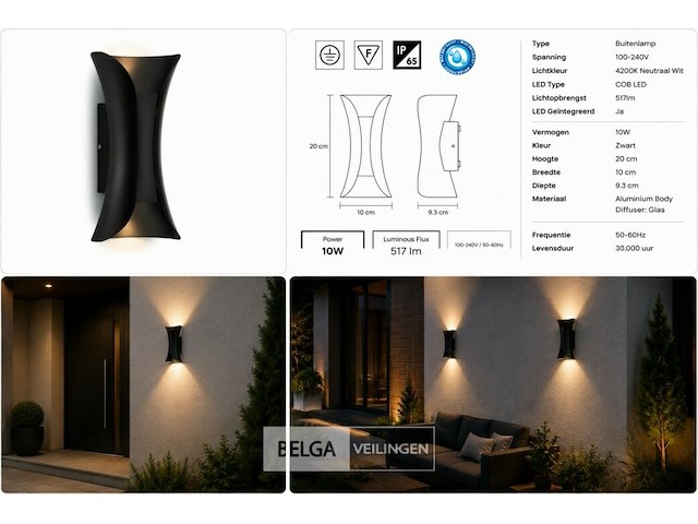 4 x led buiten wandlamp – 10w – 4200k neutraal wit - zwart – ip65 – marvel-10 - afbeelding 6 van  6