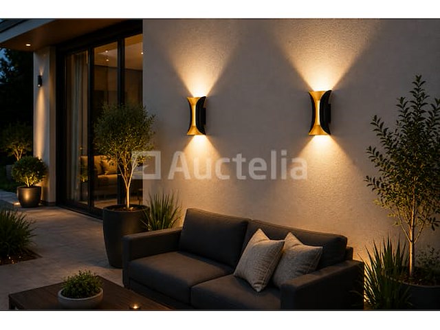4 x led buiten wandlamp – 10w – 4200k neutraal wit - zwart/goud – ip65 – marvel-10 - afbeelding 2 van  5