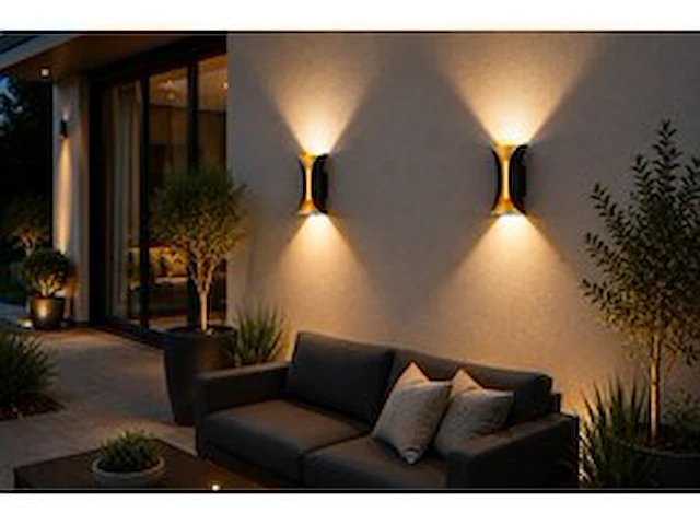 4 x led buiten wandlamp – 10w – 4200k neutraal wit - zwart/goud – ip65 – marvel-10 - afbeelding 1 van  6